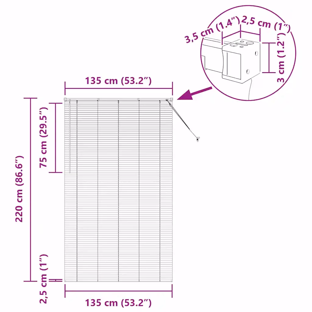 Valge alumiiniumist Veneetsia ruloo 220 x 135 cm