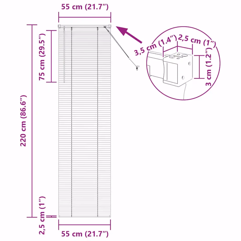 Veneetsia ruloo valguse ja privaatsuse reguleerimiseks, valge alumiinium, 220 x 55 cm – 13