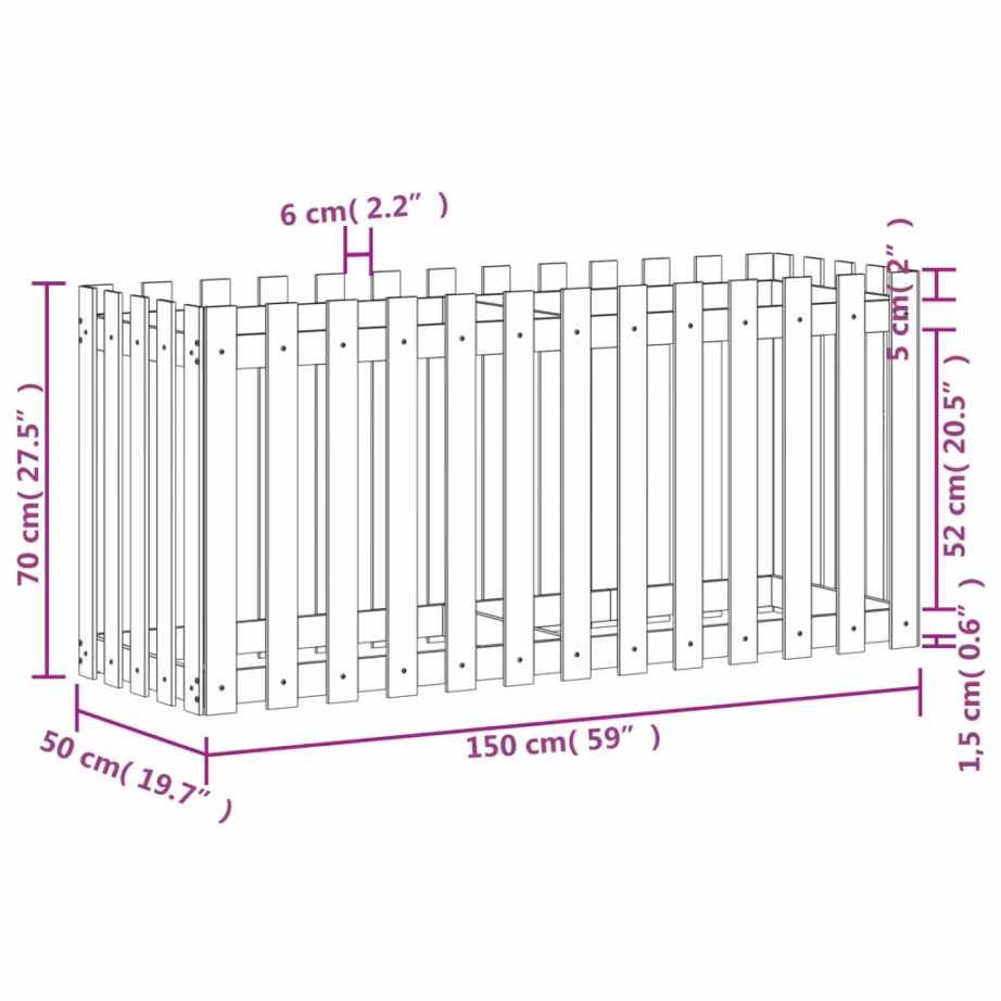 Valge aia disainiga kõrgendatud taimelava, männipuidust, 150 x 50 x 70 cm – 9