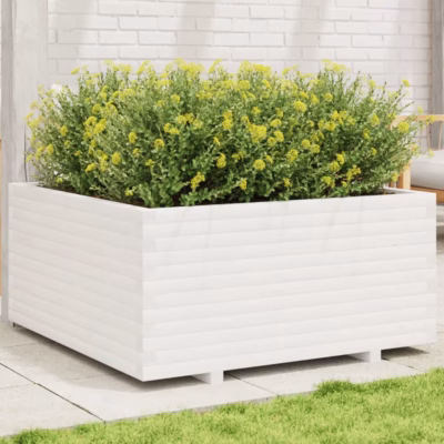 Valge männipuidust aia taimekast, 100 x 100 x 49,5 cm