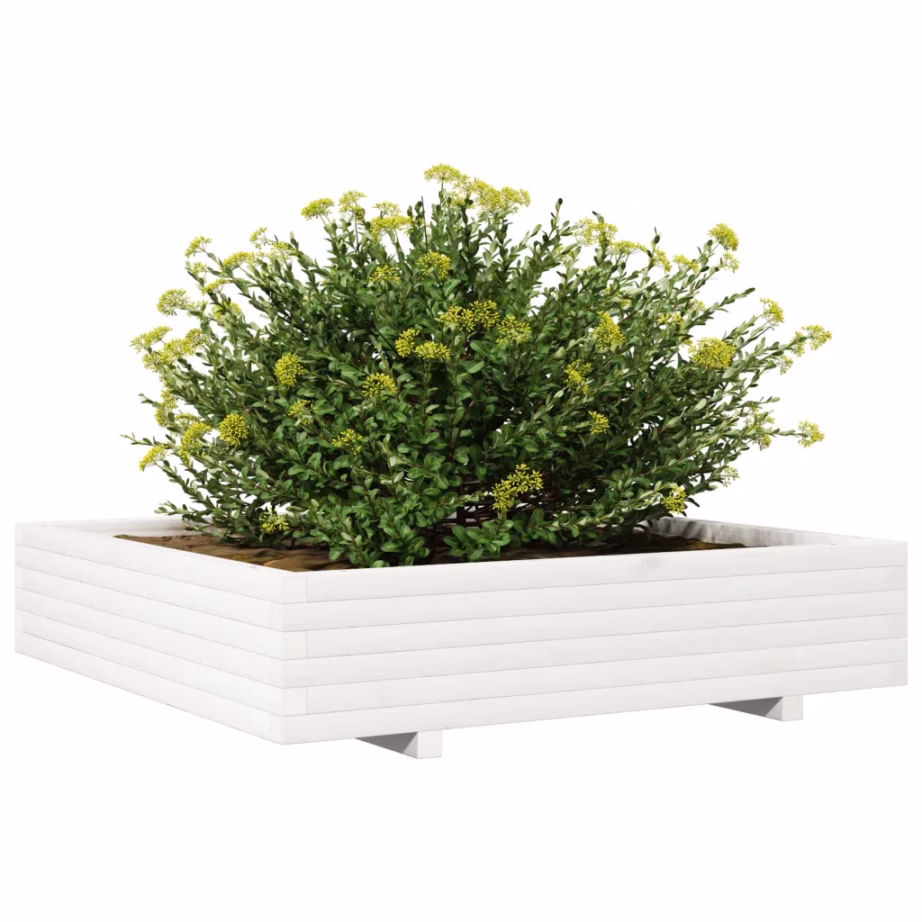 Valge männipuidust aia taimekast, 110 x 110 x 26,5 cm – 4
