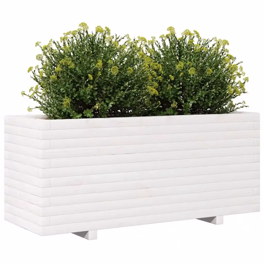 Valge männipuidust aia taimekast, 110 x 40 x 49,5 cm – 4