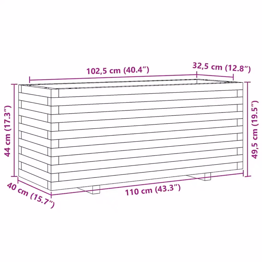 Valge männipuidust aia taimekast, 110 x 40 x 49,5 cm – 10