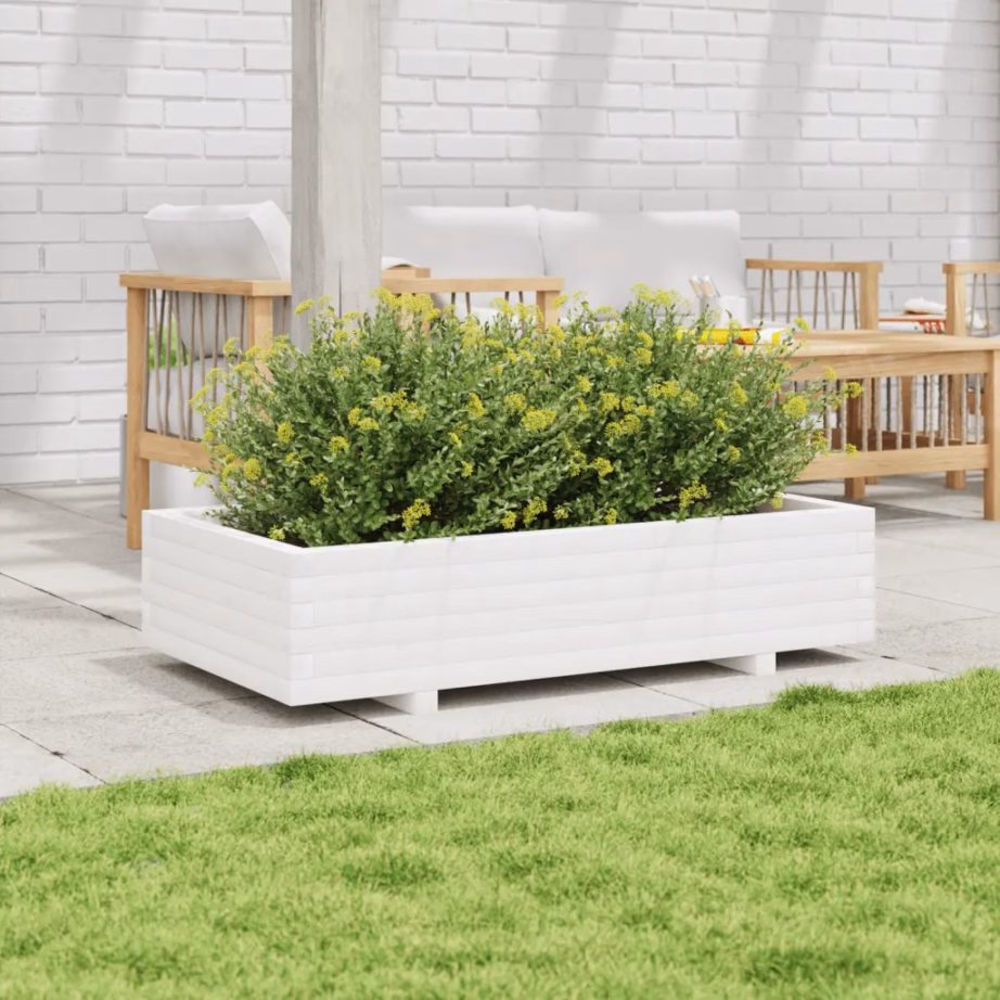 Valge männipuidust aia taimekast, 110 x 60 x 26,5 cm – 3