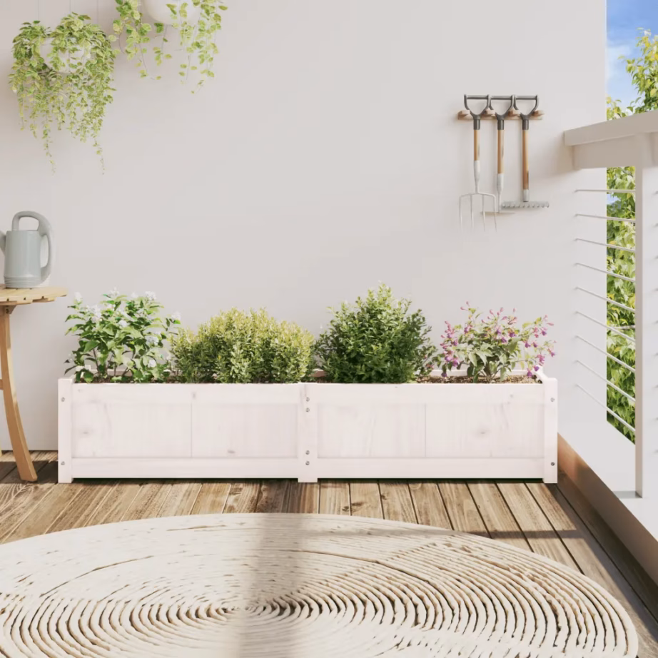 Valge männipuidust aia taimekast, 150 x 31 x 31 cm – 3