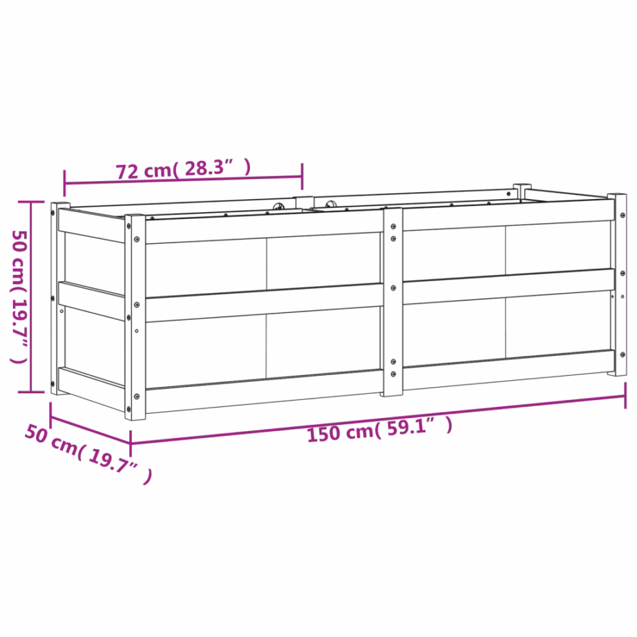 Aia taimekast männipuidust, valge, 150 x 50 x 50 cm – 11