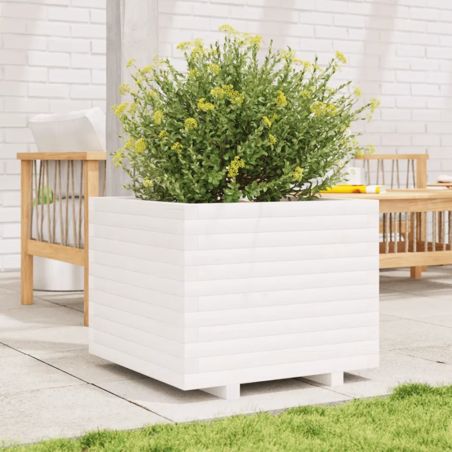 Valge männipuidust aia taimekast 60 x 60 x 49,5 cm – 3
