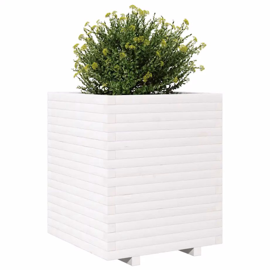 Valge männipuidust aia taimekast 60 x 60 x 72 cm – 4