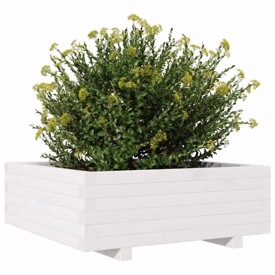 Valge männipuidust aia taimekast, 70 x 70 x 26,5 cm – 4