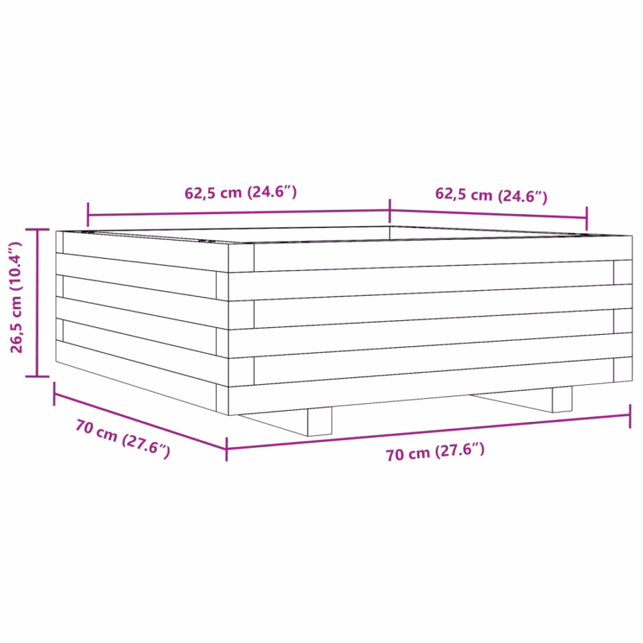 Valge männipuidust aia taimekast, 70 x 70 x 26,5 cm – 10