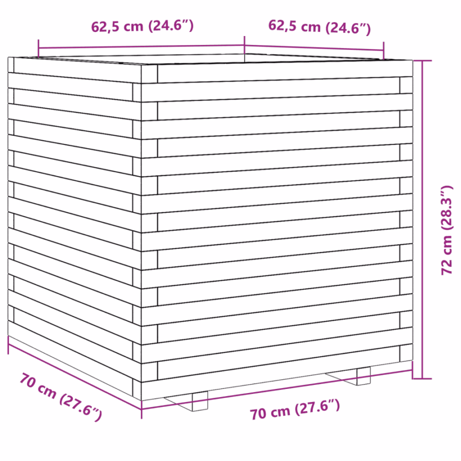 Valge männipuidust aia taimekast, 70 x 70 x 72 cm – 10