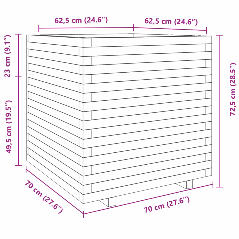 Valge männipuidust aia taimekast, 70 x 70 x 72,5 cm – 10