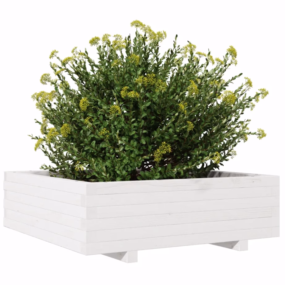 Valge männipuidust aia taimekast, 80 x 80 x 26,5 cm – 4