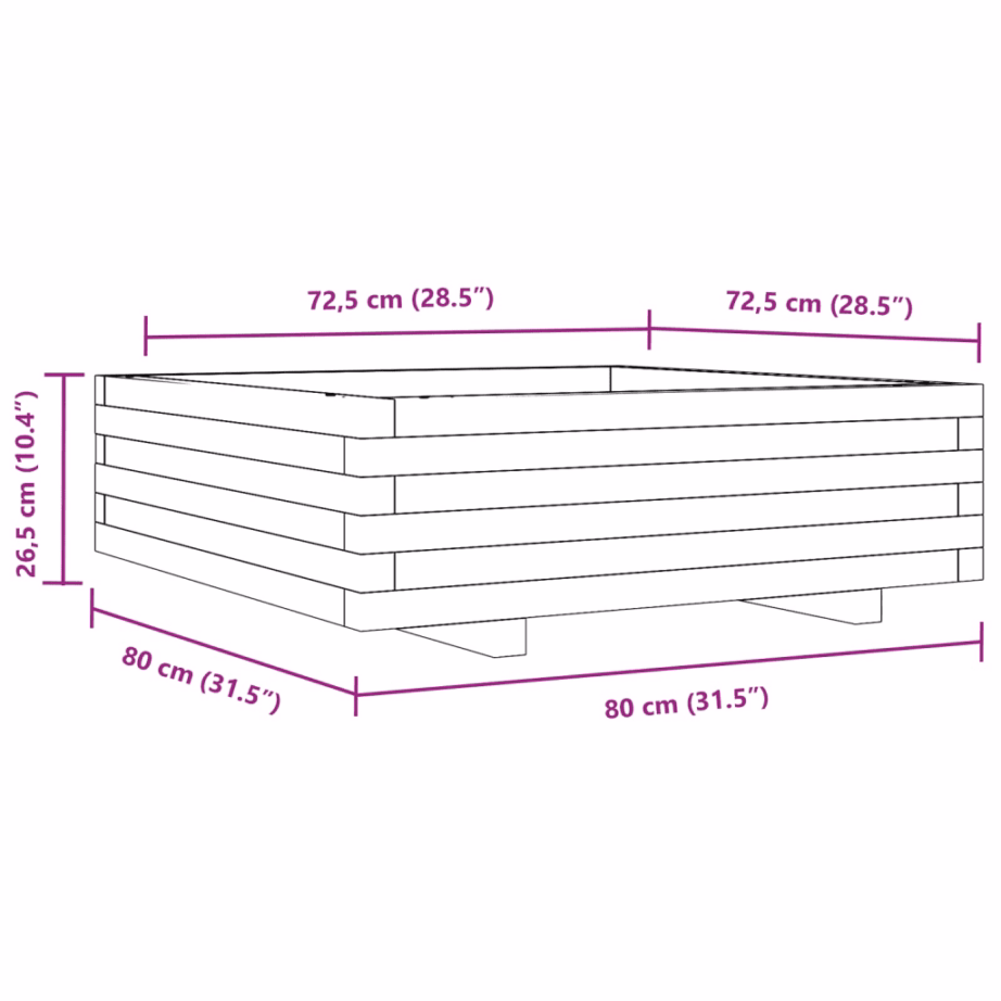 Valge männipuidust aia taimekast, 80 x 80 x 26,5 cm – 10