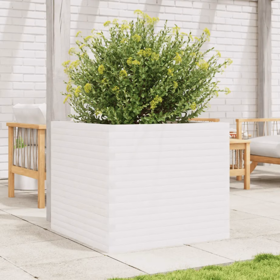Valge männipuidust aia taimekast, 80 x 80 x 68,5 cm – 3