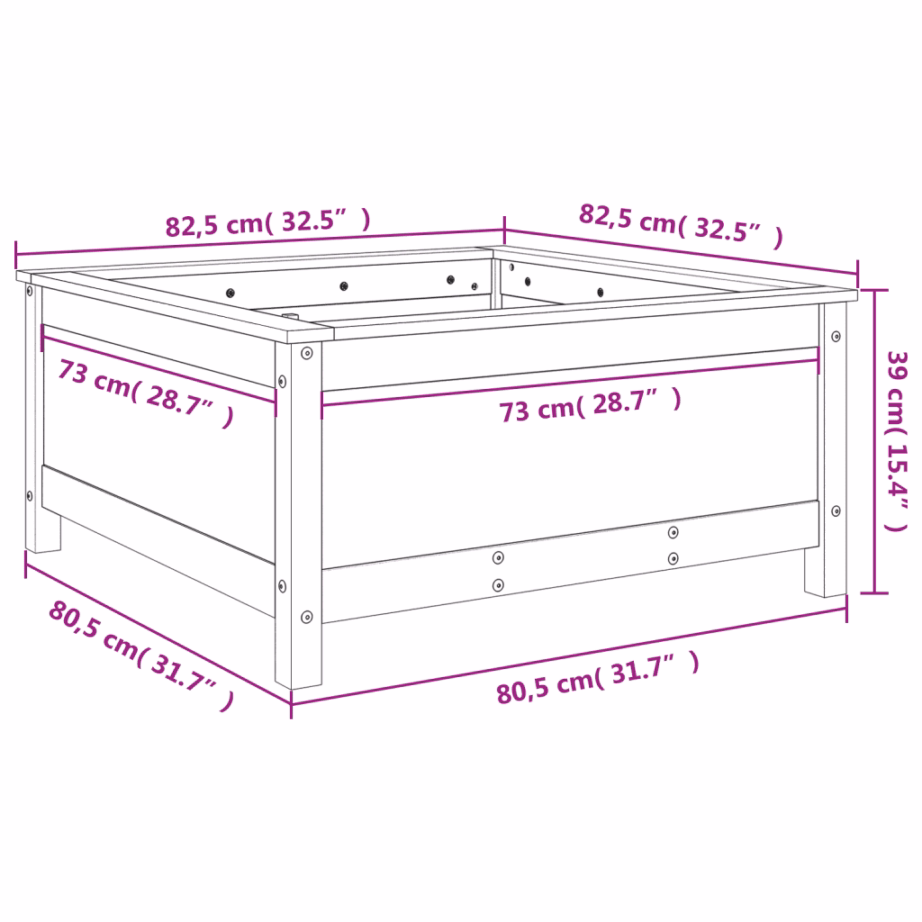 Aia taimekast, valge männipuidust, 82,5 x 82,5 x 39 cm – 9