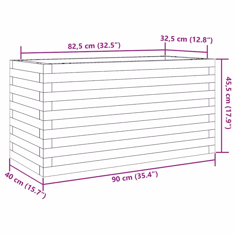 Valge männipuidust aia taimekast, 90 x 40 x 45,5 cm – 10