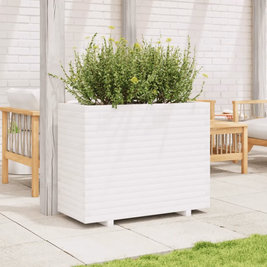 Valge männipuidust aia taimekast, 90 x 40 x 72 cm – 3