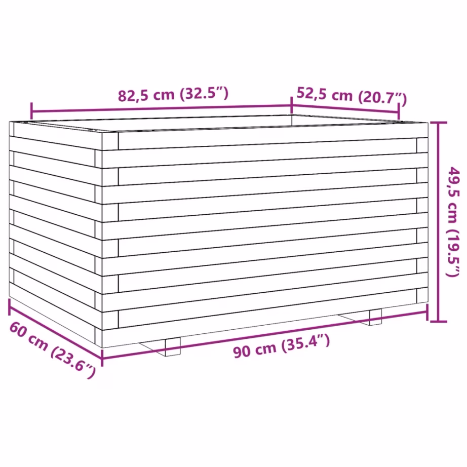 Valge männipuidust aia taimekast, 90 x 60 x 49,5 cm – 10