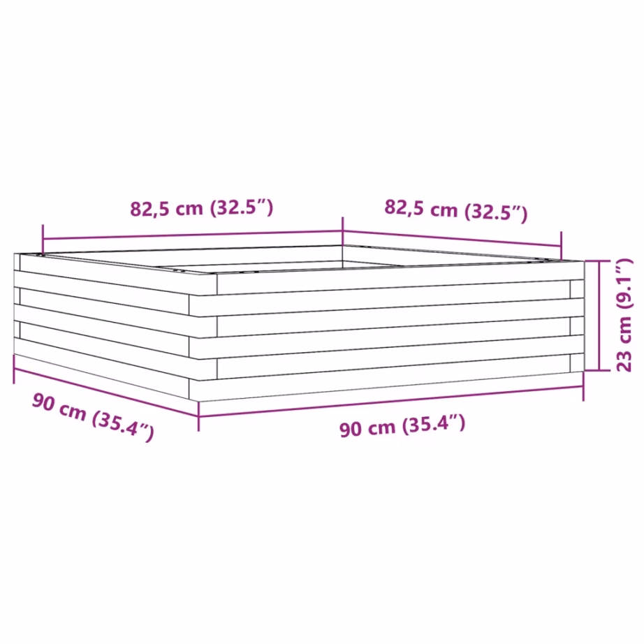 Valge männipuidust aia taimekast, 90 x 90 x 23 cm – 10