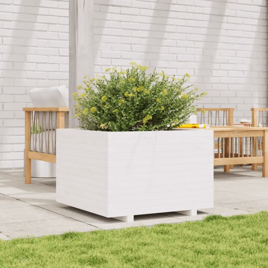 Valge täismännipuidust aiataimekast, 70 x 70 x 49,5 cm – 3