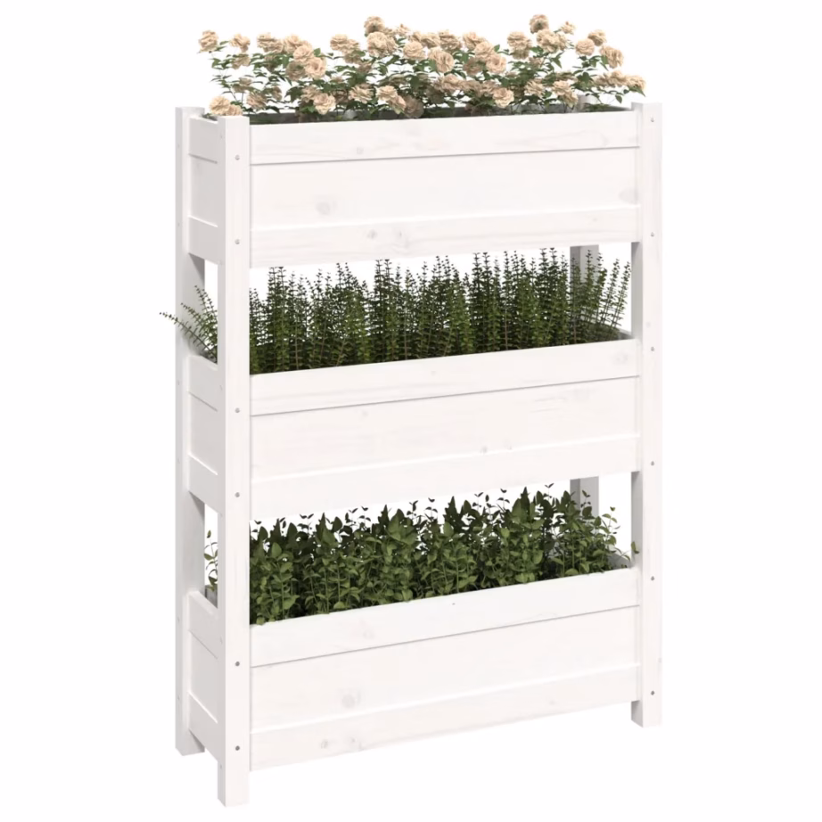 Kolmekordne taimekast rõdule ja aeda, valge männipuidust, 77 x 25 x 104,5 cm – 4