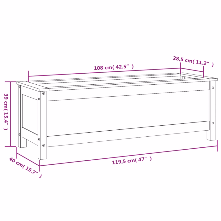 Valge männipuidust kõrgendatud taimelava, 119,5 x 40 x 39 cm – 9
