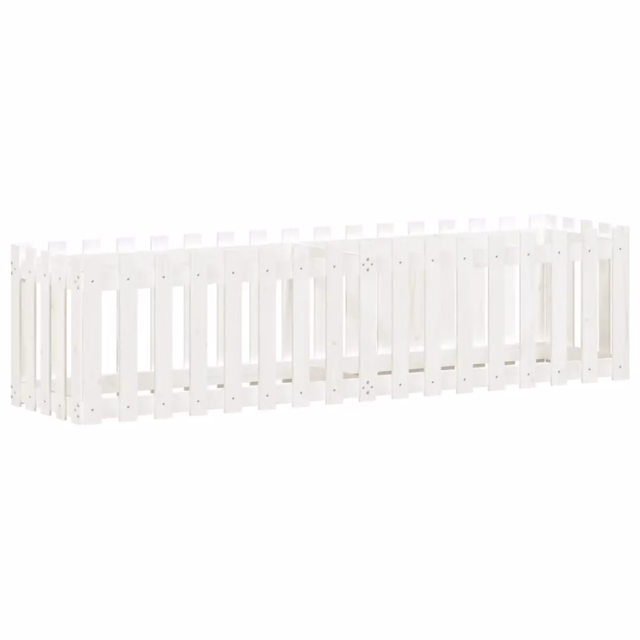 Valge aia disainiga kõrgendatud taimelava, männipuidust, 200 x 50 x 50 cm – 4