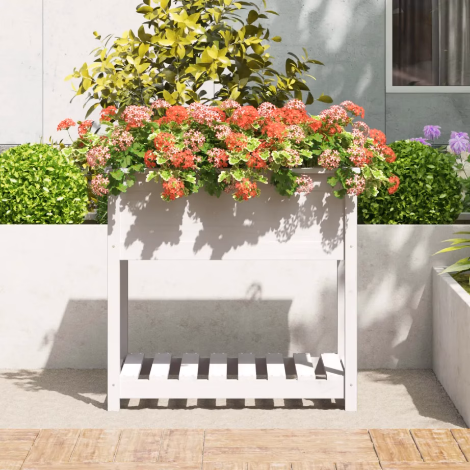 Riiuliga taimekast elutuppa ja rõdule, valge männipuit, 82,5 x 54 x 81 cm – 3