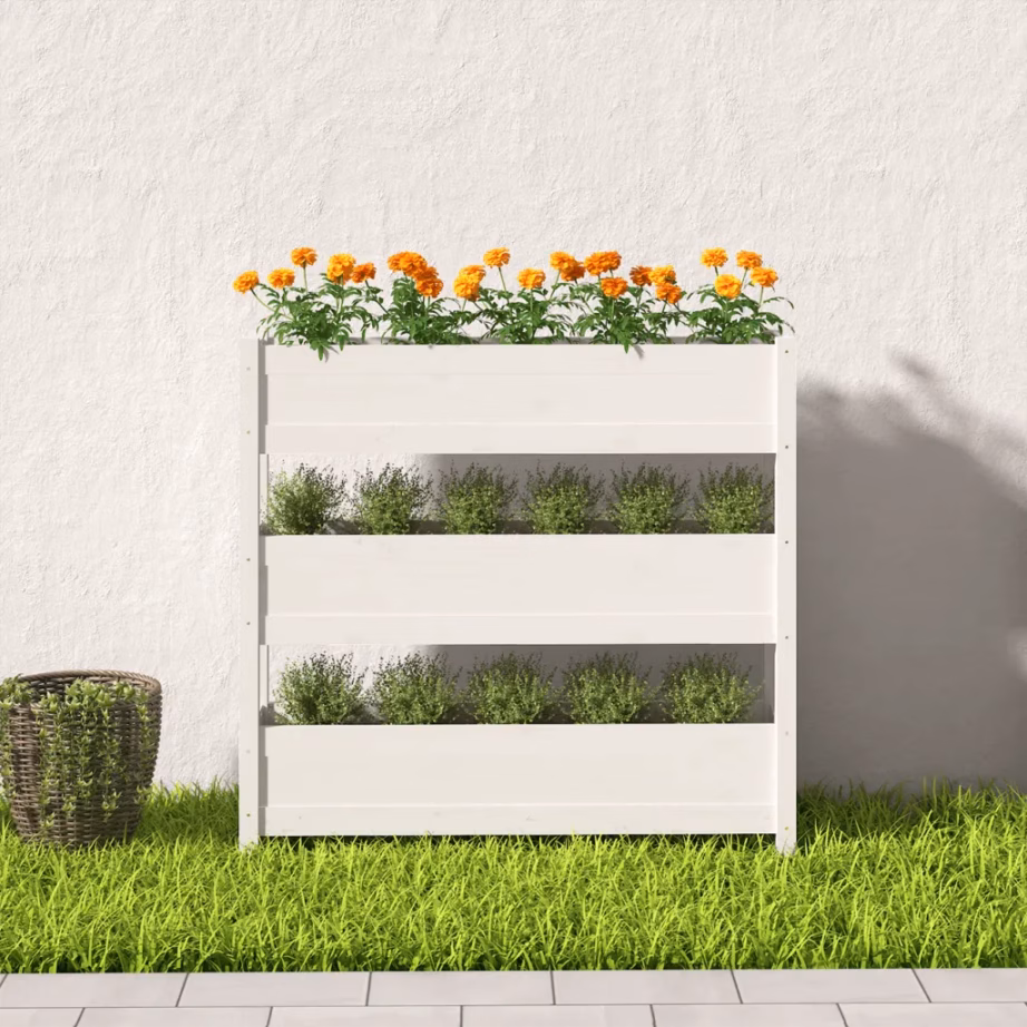 Vertikaalne männipuidust taimekast 3 istutuskastiga, valge, 112 x 25 x 104,5 cm – 3