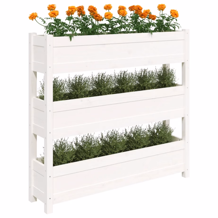 Vertikaalne männipuidust taimekast 3 istutuskastiga, valge, 112 x 25 x 104,5 cm – 4