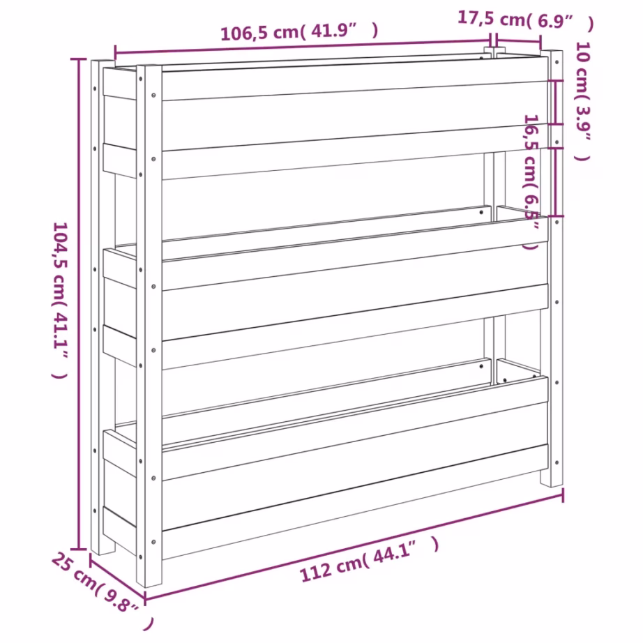 Vertikaalne männipuidust taimekast 3 istutuskastiga, valge, 112 x 25 x 104,5 cm – 9