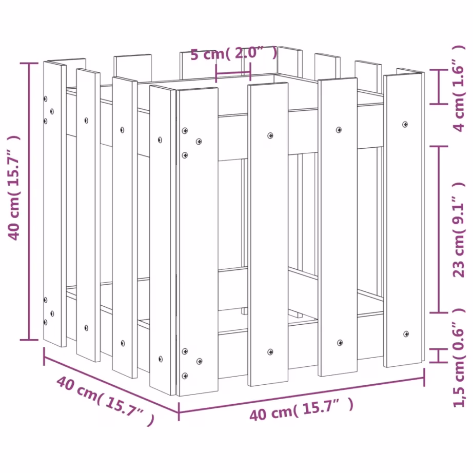 Valge männipuidust taimekast, 40 x 40 x 40 cm – 9