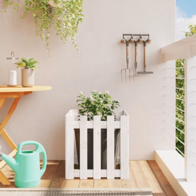 Valge aiapiirde stiilis männipuidust taimekast, 50 x 50 x 50 cm