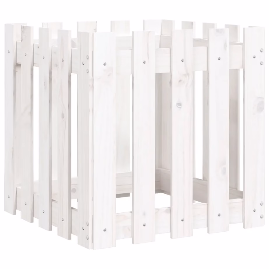 Valge aiapiirde stiilis männipuidust taimekast, 50 x 50 x 50 cm – 2