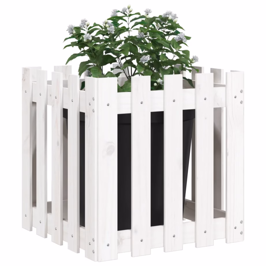 Valge aiapiirde stiilis männipuidust taimekast, 50 x 50 x 50 cm – 3