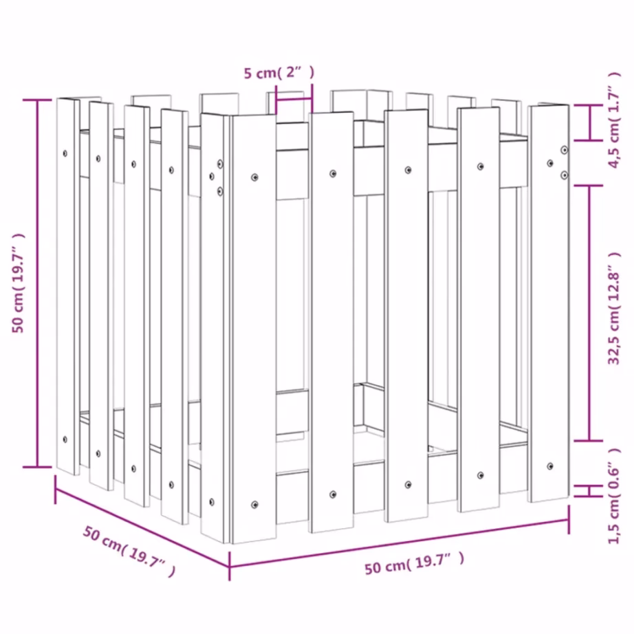 Valge aiapiirde stiilis männipuidust taimekast, 50 x 50 x 50 cm – 9