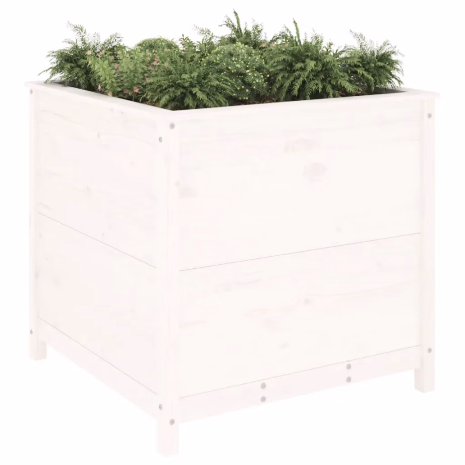 Valge männipuidust aia taimekast, 82,5 x 82,5 x 78 cm – 3
