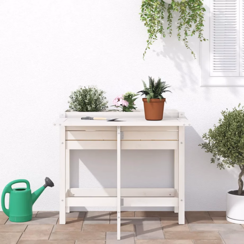 Kokkupandava lauaplaadiga kõrgendatud aia taimekast, valge männipuidust, 84 x 73 x 75 cm – 3