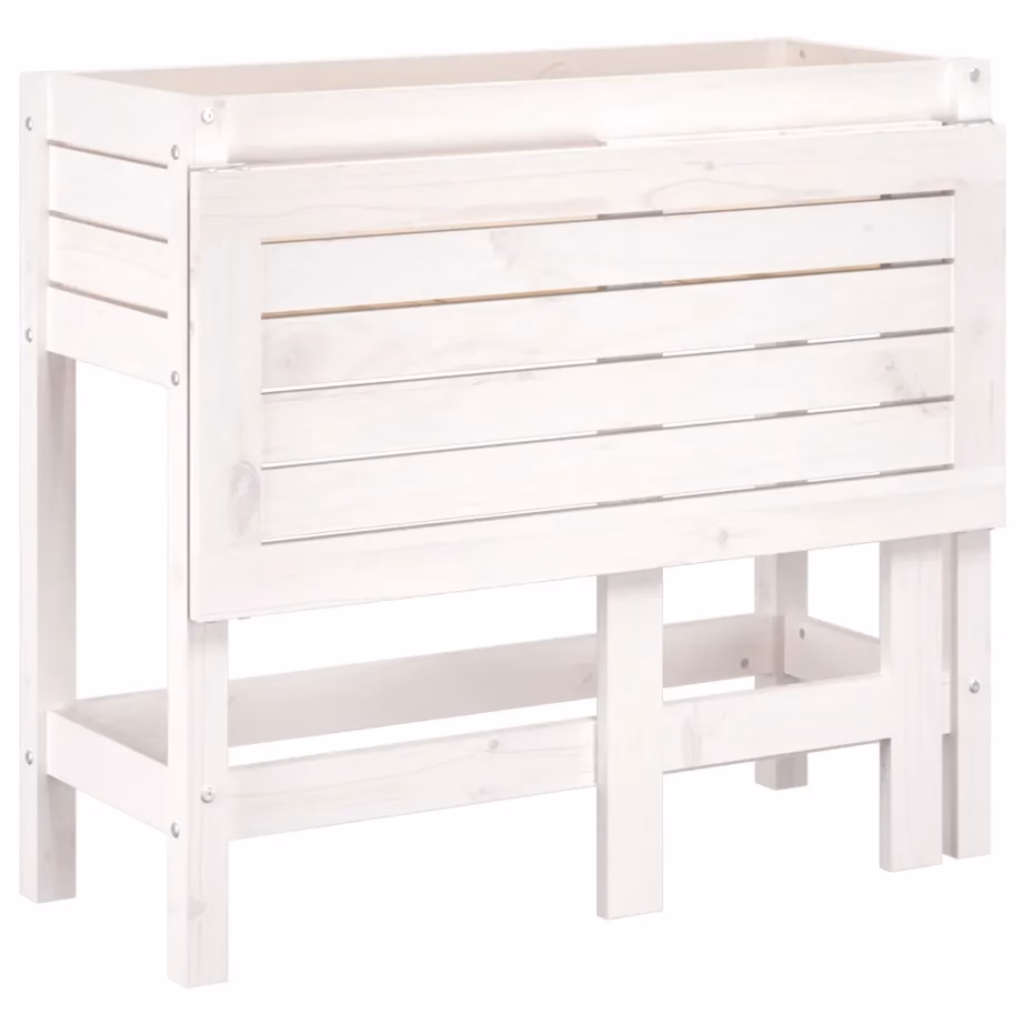 Kokkupandava lauaplaadiga kõrgendatud aia taimekast, valge männipuidust, 84 x 73 x 75 cm – 8