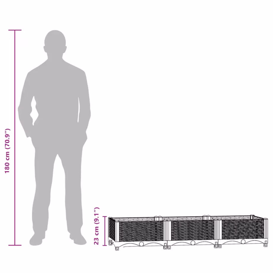 Rotangimustriga valge taimelava, polüpropüleen, 120 x 40 x 23 cm – 9