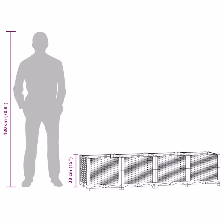 Polüpropüleenist taimelava rotangimustriga, valge, 160 x 40 x 38 cm – 10