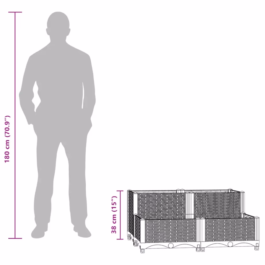 Rotangimustriga taimelava, valge polüpropüleen, 80 x 80 x 38 cm – 8