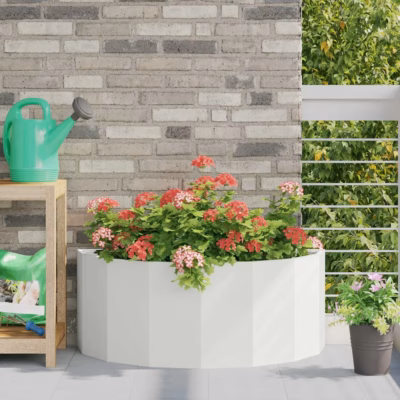 Poolringikujuline terasest taimekast, valge, 90 x 45 x 35 cm