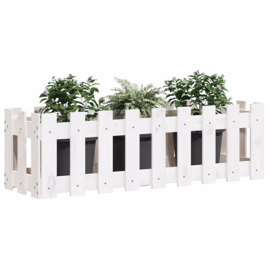 Valge männipuidust aiapiirde stiilis kõrgendatud taimelava, 100 x 30 x 30 cm – 3