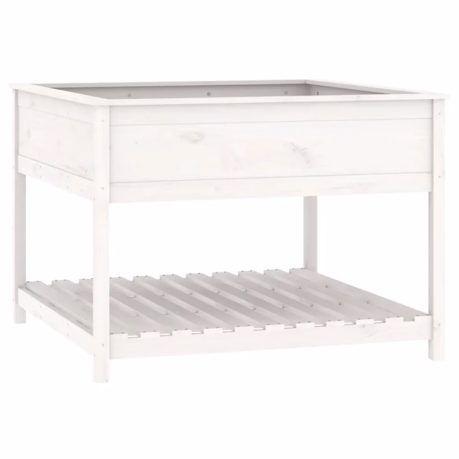 Riiuliga kõrgendatud taimekast, valge männipuidust, 111,5 x 111,5 x 81 cm – 2
