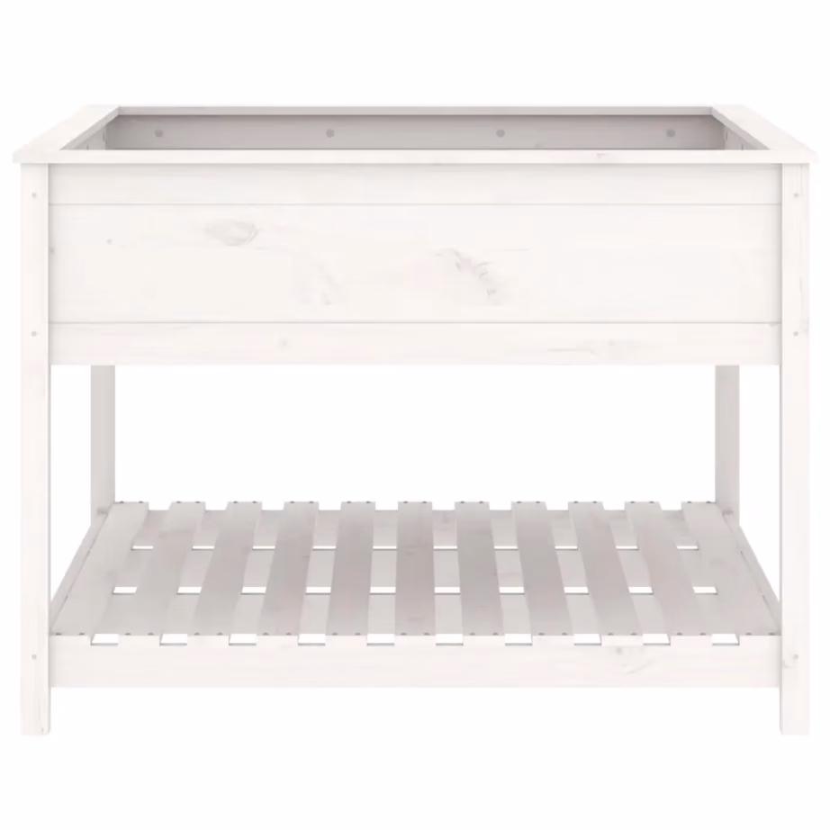 Riiuliga kõrgendatud taimekast, valge männipuidust, 111,5 x 111,5 x 81 cm – 5