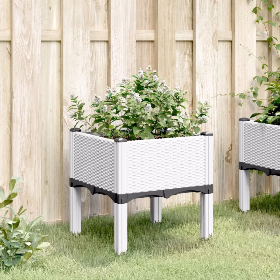Jalgadel taimekast rotangimustriga, valge PP, 40 x 40 x 42 cm – 3