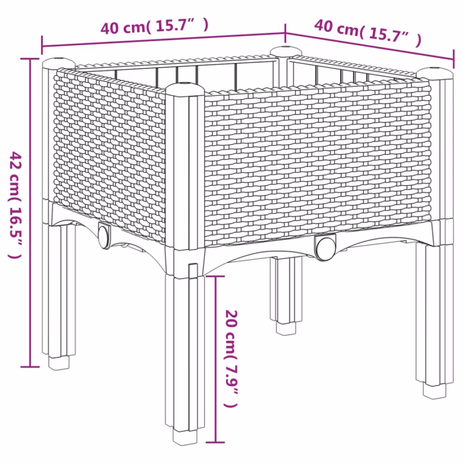 Jalgadel taimekast rotangimustriga, valge PP, 40 x 40 x 42 cm – 8