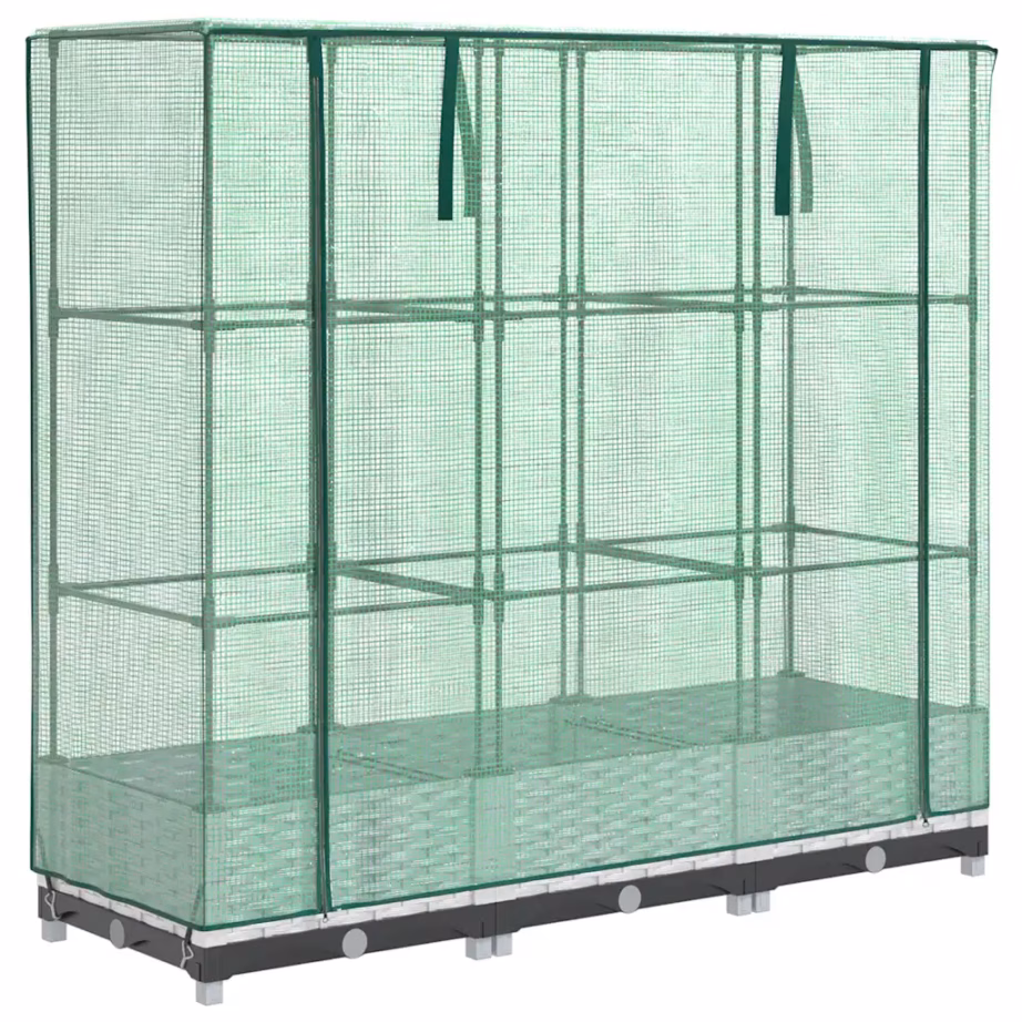 Kõrgendatud taimekast kasvuhoonekattega, rotangiimitatsioon, valge, 120 x 40 x 123 cm – 2